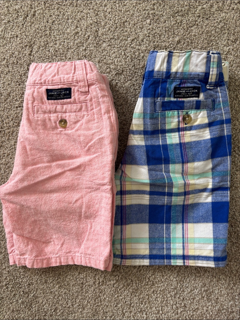 Janie and Jack Pink Solid & Blue Plaid Boy Short Set Bundle Size 2T Linen Cotton